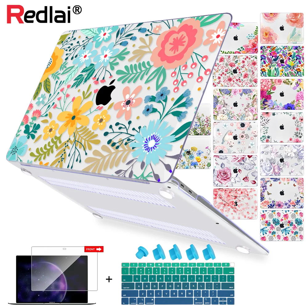 Comprar Funda de ordenador portátil Floral para MacBook Air 13 A1466 A1932 Pro 13 15 16 pulgadas 2019 Touch bar A2141 a2159funda dura de plástico cubierta de llavero