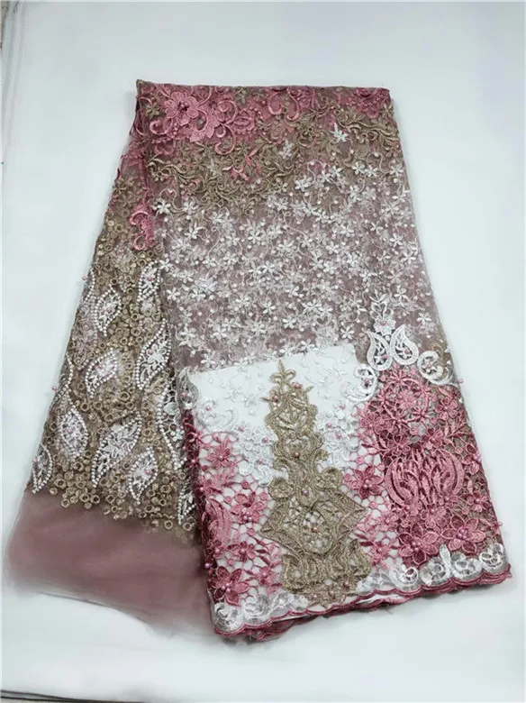 Бордовый ткань для невесты Бисер для платья кружева, новейший африканский тюль кружева, нигерийская одежда вышивка женские кружевные ткани розового золота - Цвет: yj1658