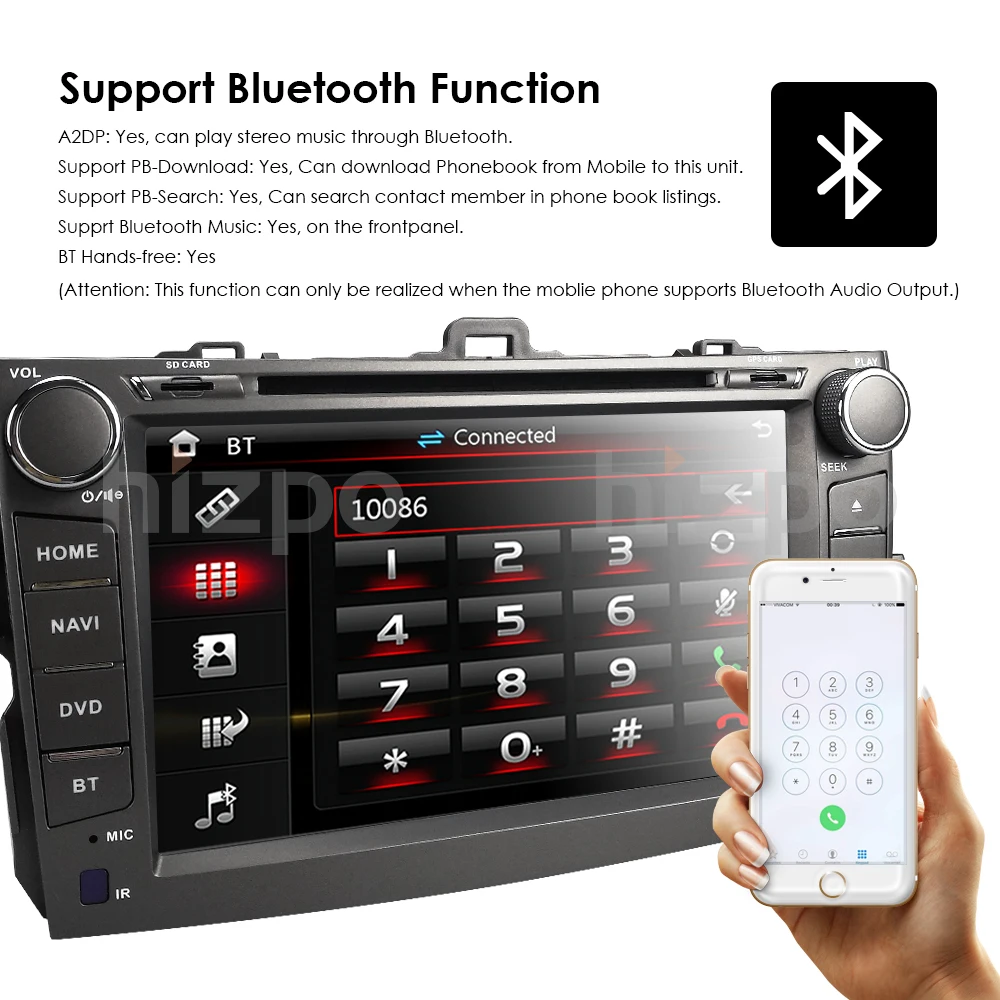 Flash Deal Hizpo Car DVD Player 8 Inch Touch Screen GPS Stereo For Toyota Corolla 2007-2011 iPhone Music/AM FM Radio/SWC/Bluetooth/3G/AV-IN 11
