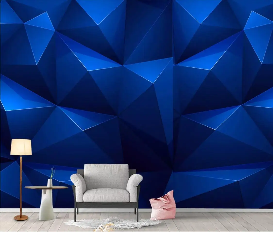 

Blue Abstract Geometric Wallpaper Mural for Living Room Creative Paper Waterproof Canvas Contact Home Decor