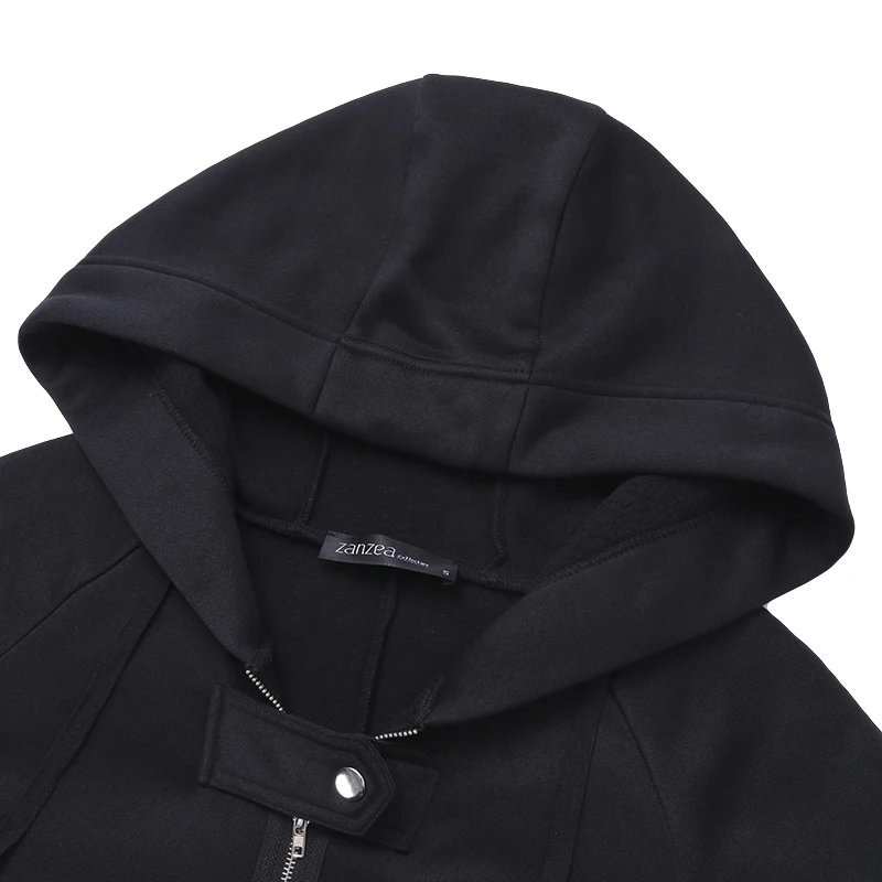 ZANZEA Осень черный длинный свитер пальто женские толстовки с длинным рукавом на молнии свободные Куртки Повседневная зимняя верхняя одежда с капюшоном размера плюс
