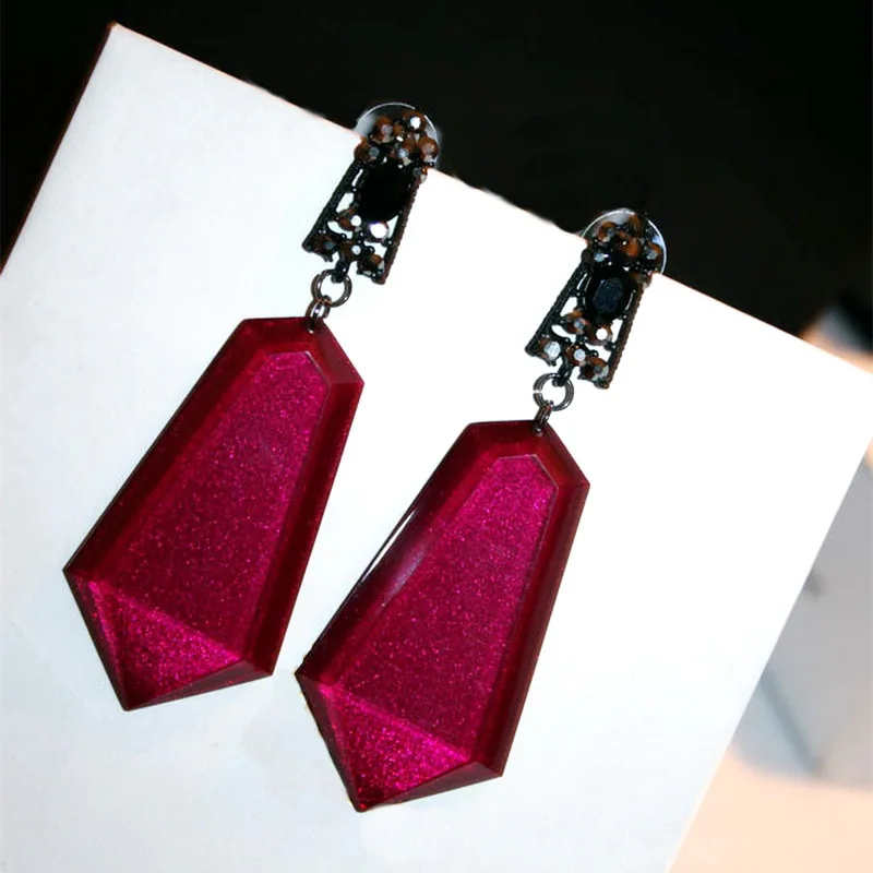 Statement Geometric Zircon Long Earrings For Women Red Blak Grey Fashion font b Jewelry b font
