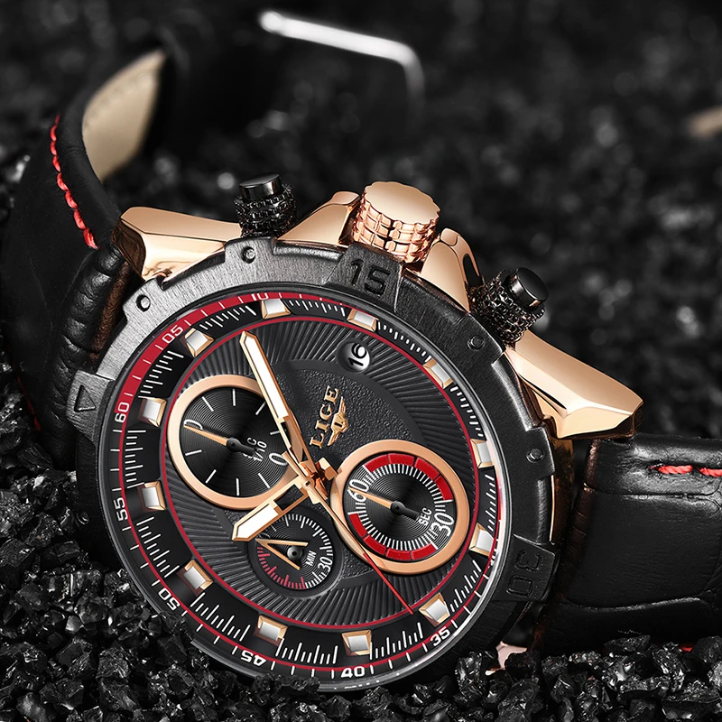 Nouvelle Marque De Luxe LIGE Hommes Montres режим Etanche кожаный кварцевые военный Chronographe спортивные