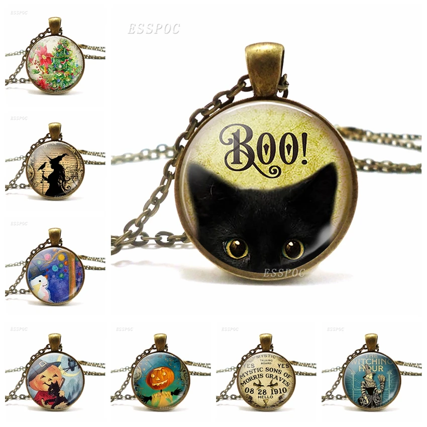 Halloween Necklace Kitty Black Cat Christmas Tree Witch And Raven
