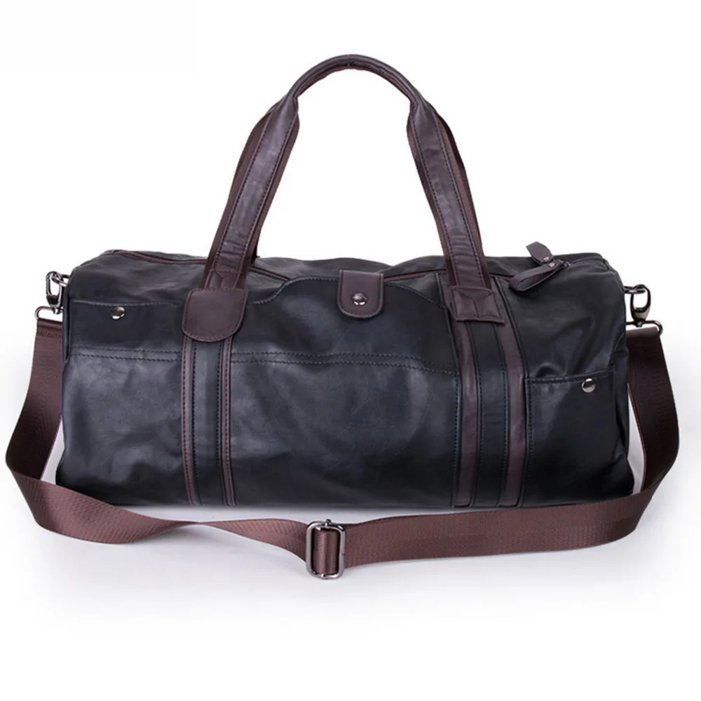 Large Capacity Outdoor Men's Sports Bag PU Leather Tote Duffel Bag