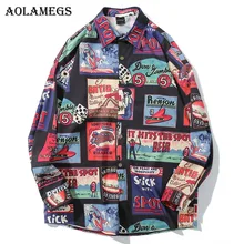 Aolamegs мужские рубашки с рисунком, мужские рубашки из хлопка с длинным рукавом, Удлиненная рубашка, модная Осенняя уличная одежда с отложным воротником