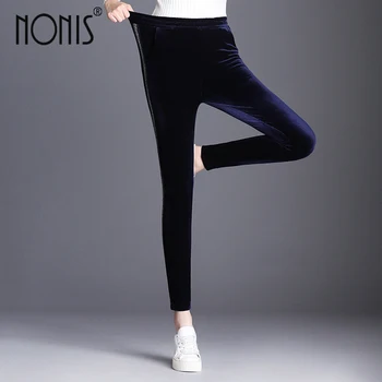 

Nonis New Arrival women High Stretch Pleuche pencil pant Female Skinny Slim trouser Lady's High Waist Velour pants Plus size 6XL