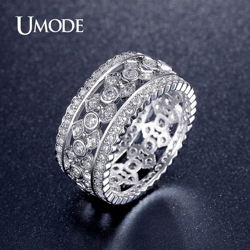 

UMODE Vintage Zirconia Rings White Gold Color Ring for Women Retro Jewellery Gift Bague Femme Acessorios Para Mulher UR0322