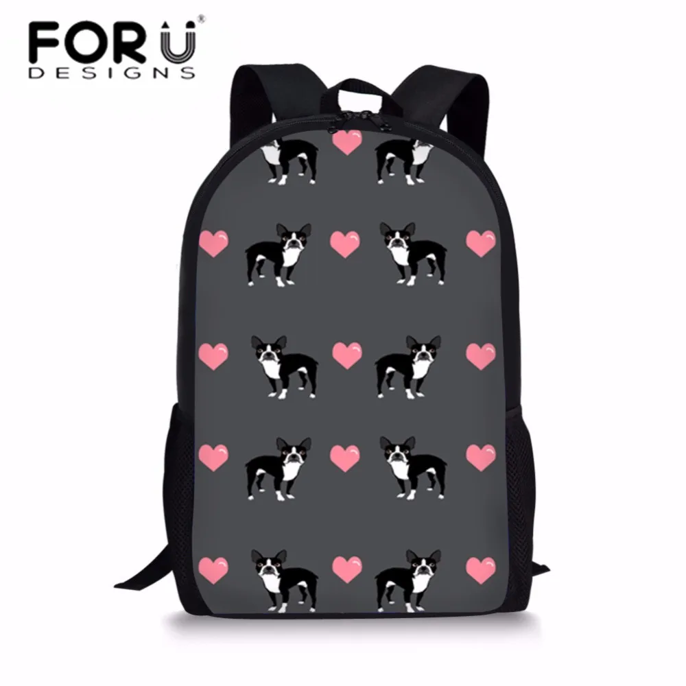 

FORUDESIGNS Cute Girls Boston Terrier Printing School Bags for Kids Shoulder Backpack Middle School Students Preppy Schoolbag
