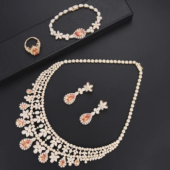 

missvikki 4 PCS Women Bohemia Style Brand nigerian bridal bead wedding Jewelry set Women costume Cubic Zirconia Top Quality