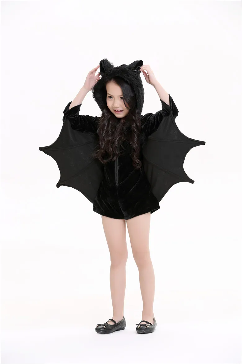 Детский костюм Бэтмена; платье для девочек; костюмы; черные платья с крыльями и шляпой; Детские вечерние карнавальные костюмы на Хэллоуин; полный комплект