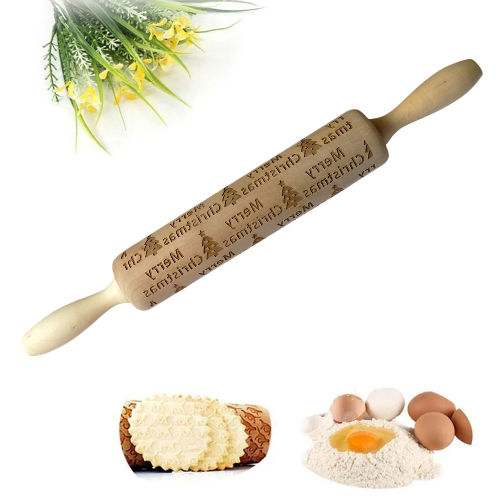 Wooden Merry Christmas Rolling Pin Engraved Rolling Pin Embossed Rolling Pin