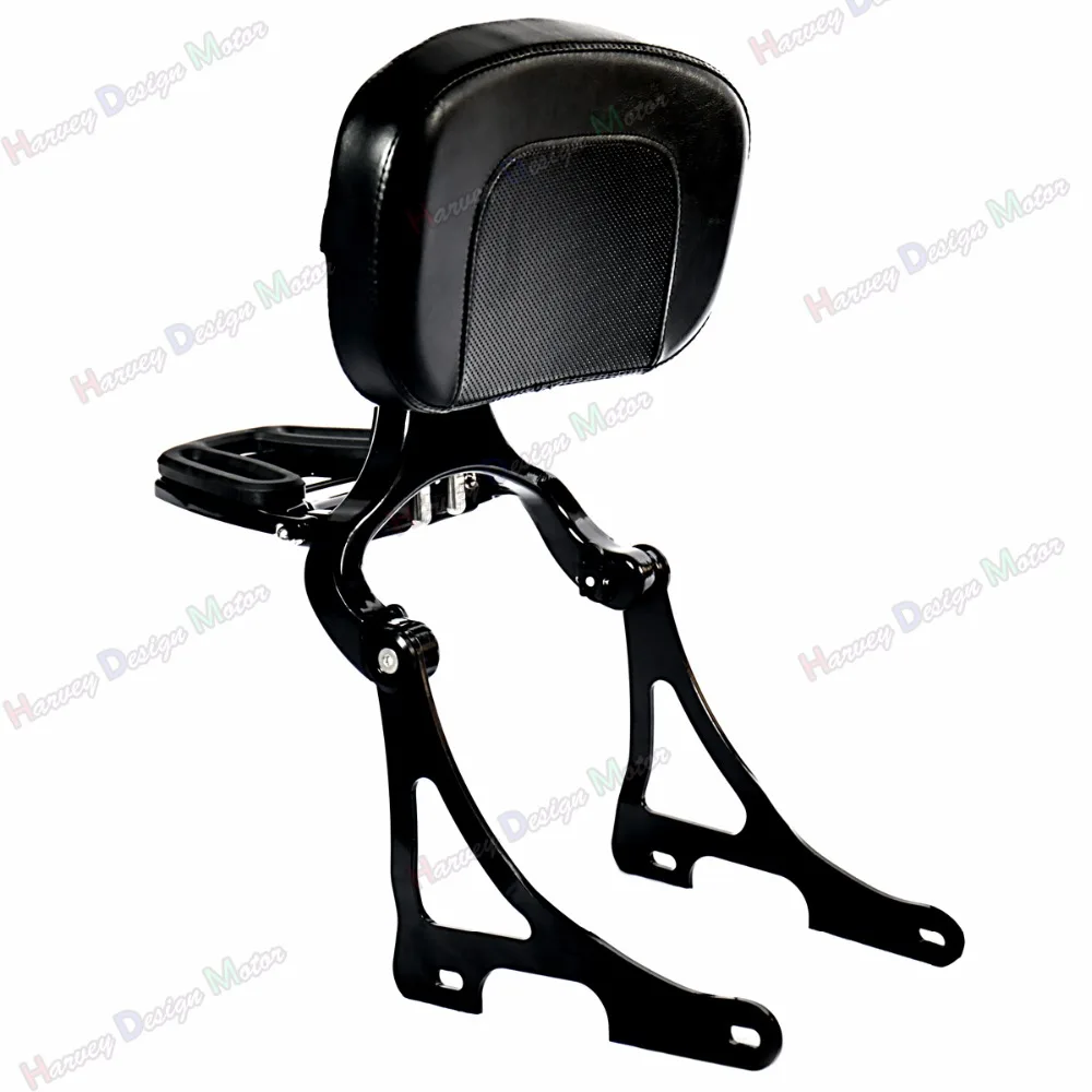 Gloss Black Fixed Mount&Driver Passenger Backrest For Harley 2004 2018