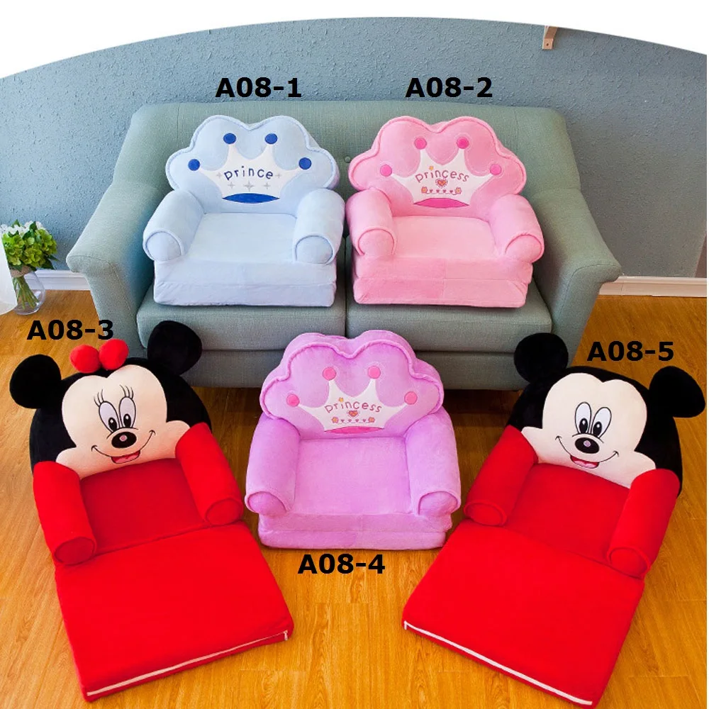 Kid Cartoon Foldable Sofa Baby Folding Crown Seats Chair Lie Infant With Filling Portable Children soft Plush Seat Cushion Toys