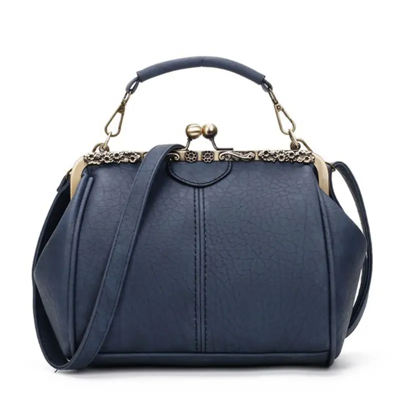 Женский кошелек из искусственной кожи ретро модная сумочка с ручками сверху Kiss Lock сумка через плечо для женщин - Цвет: dark blue