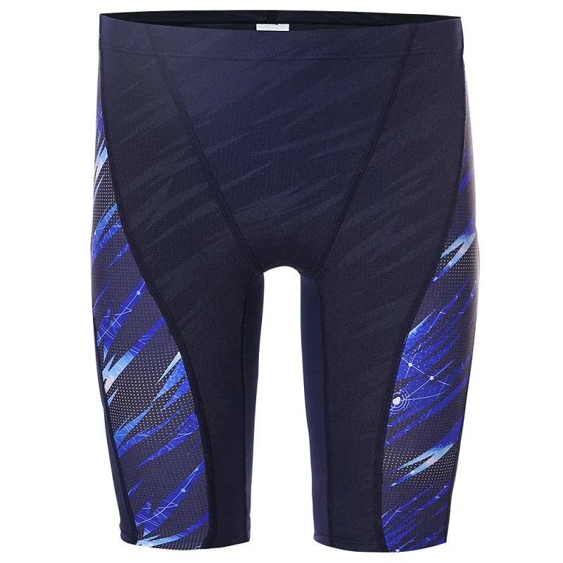 Новые профессиональные мужские конкурентоспособные плавки для плавания из антихлорированной ткани, купальные штаны, сплошной помех, купальный костюм, пятые брюки размера плюс L-4XL - Цвет: Синий