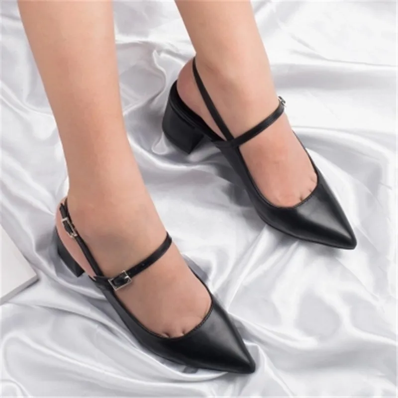 

new pointed shoes female black heels with a buckle stilettos