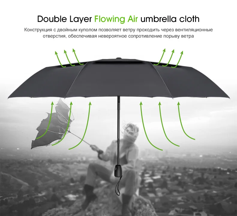 Ветрозащитный складной автоматический зонт дождь для женщин Авто Большой ветрозащитный двойной Зонты водонепроница для мужчин 8 К