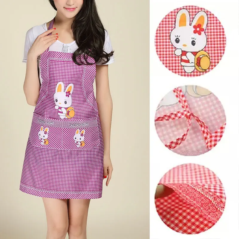Cartoon Apron Rabbit Kitchen Cooking Sleeveless Double Pocket Household Cleaning Aprons for Adult Women Lady Cloth Protection