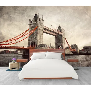 

Vintage European Wall Papers Tower Bridge Photo Wallpaper Mural Stickers 3D Home Hotel Decor Self Adhesive Vinyl/Silk Wallpaper