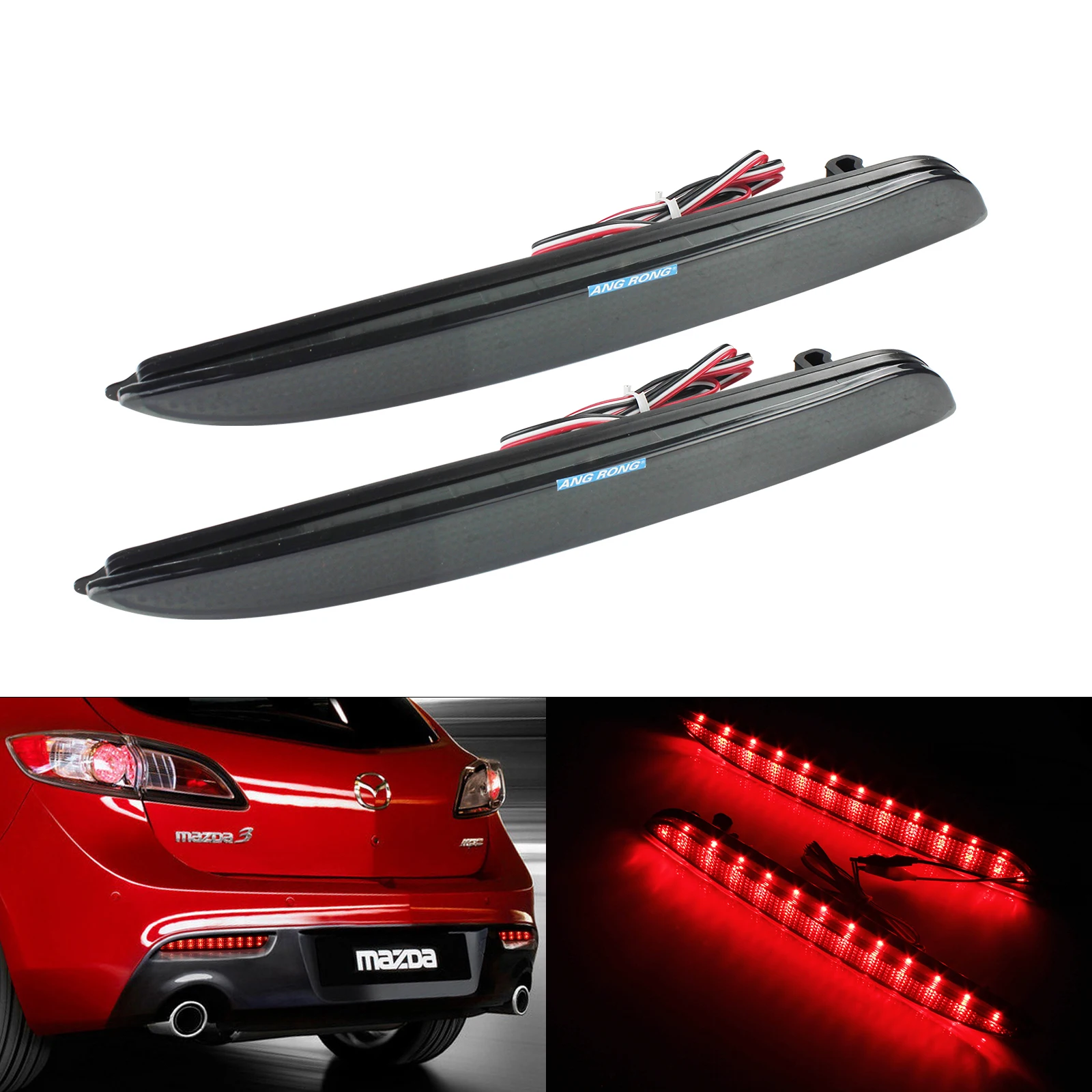 

ANGRONG 2 LED Car Lights Black Smoke Lens Rear Bumper Reflector Tail Brake Light For Mazdaspeed3 Mazda 3 Axela BK