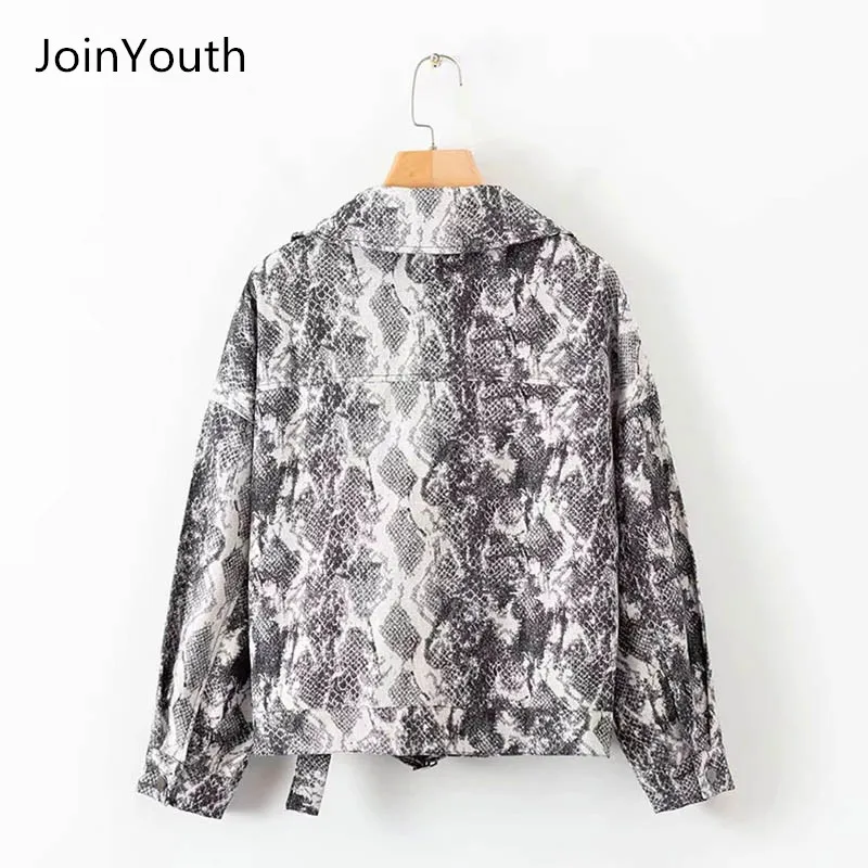 JoinYouth Женская модная Осенняя стильная куртка со змеиным принтом, женская Свободная куртка-бомбер с карманами, пальто с длинным рукавом для женщин