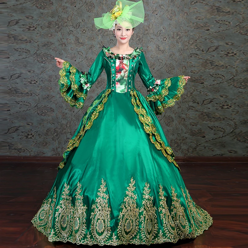 

Green Square Collar Flare Sleeve Bow Lace Priness Lolita Dress Marie Antoinette Long Dresses Carnivale Gowns