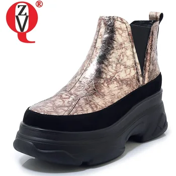 

ZVQ woman shoes 2019 winter new fashion patent leather ankle boots outside comfortable high heels platform slip-on ladies shoes