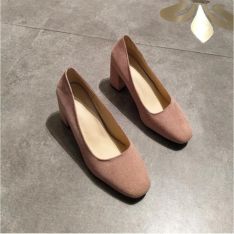 Décontracté Ol Carré Décontractés noir Pink Talons Printemps Med Talon Style Troupeau Sur Bureau Femmes 2019 Toe Automne Chunky Eoeodoit Escarpins Chaussures Slip 76P1WI
