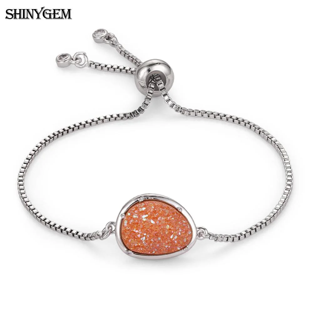 ShinyGem модные минеральные друзы Кристалл Регулируемые браслеты с шармами серебряный цвет цепи браслеты натуральный камень браслеты для женщин - Окраска металла: Champagne