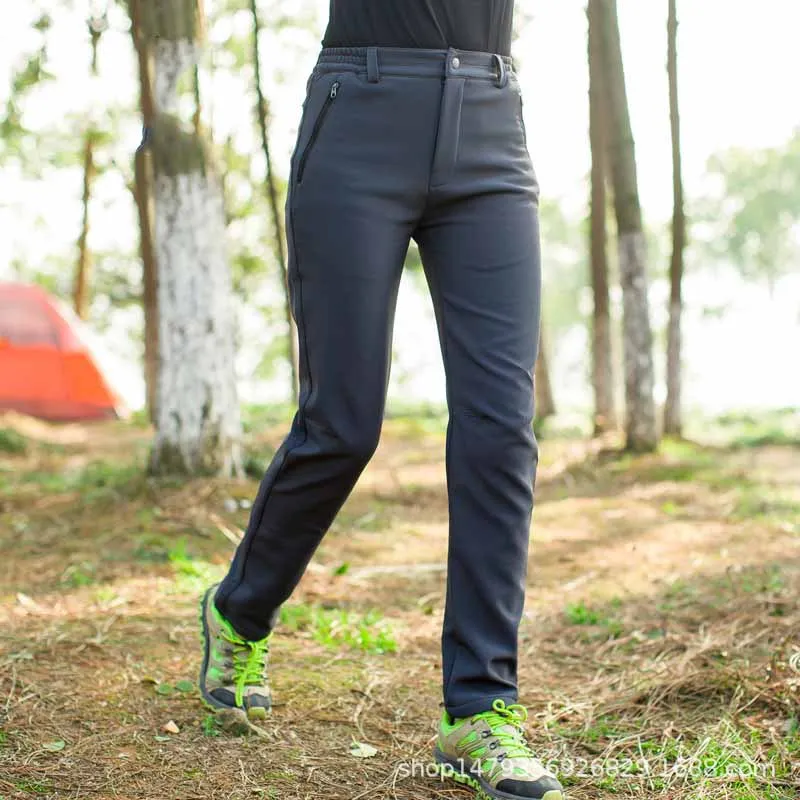 Pantalones de senderismo al aire libre de invierno Thicken termal Softshell pantalones hombres mujeres Trekking montañismo pantalones a prueba de viento para esquí Camping