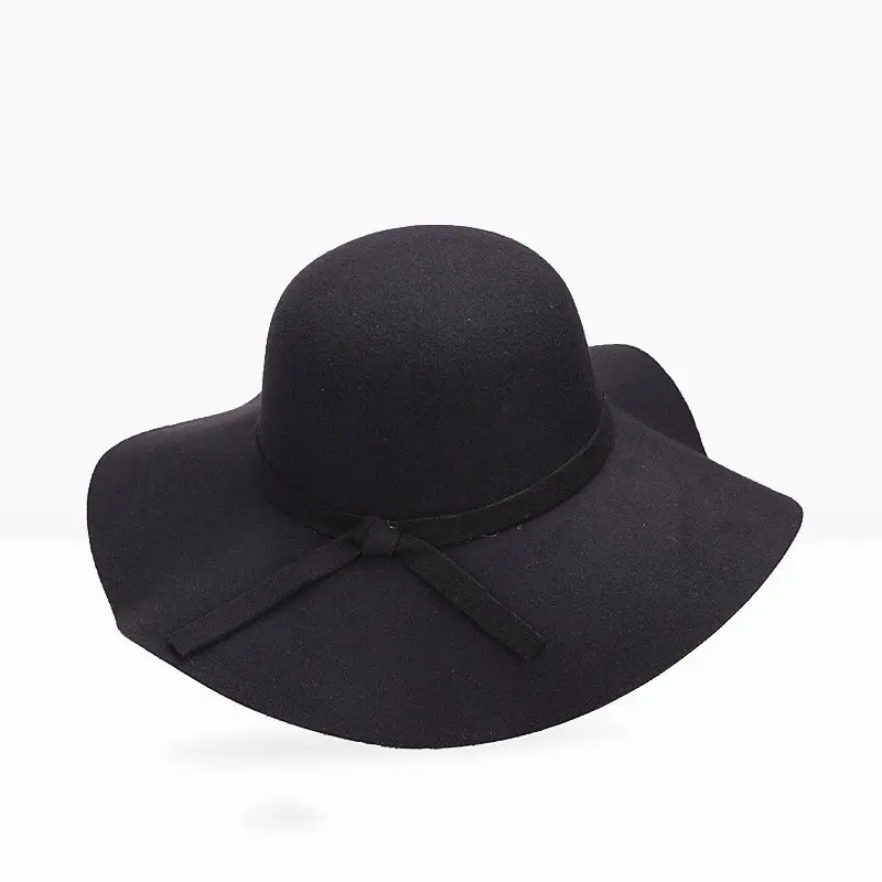 

Women Vintage Wool Fedora Hat Elegant White Autumn Winter Warm Korean Fashion Wide Brim Female Solid Black Red Basic Bowler Hats