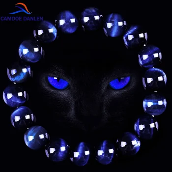 

CAMDOE DANLEN Fashion AAA Blue Tiger Eye Buddha Bracelets Men Natural Stone Round Beads Elasticity Rope Men Women Charm Bracelet