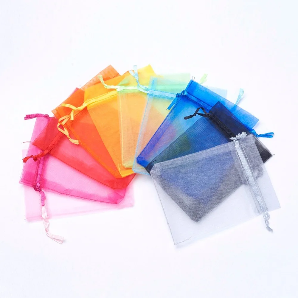 

PandaHall 20pc 120x90mm Organza Gift Bags, Plain Style, with Drawstring, Rectangle, Mixed Color