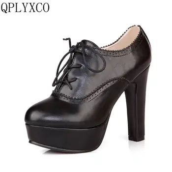 QPLYXCO 2017 New big small size 31-47 women stiletto high heel shoes sexy lady platform spring fashion lace up pumps shoes 88-8 kemekiss free shipping high heel wedge shoes platform fashion women dress sexy heels pumps p10746 hot sale eur size 31 44