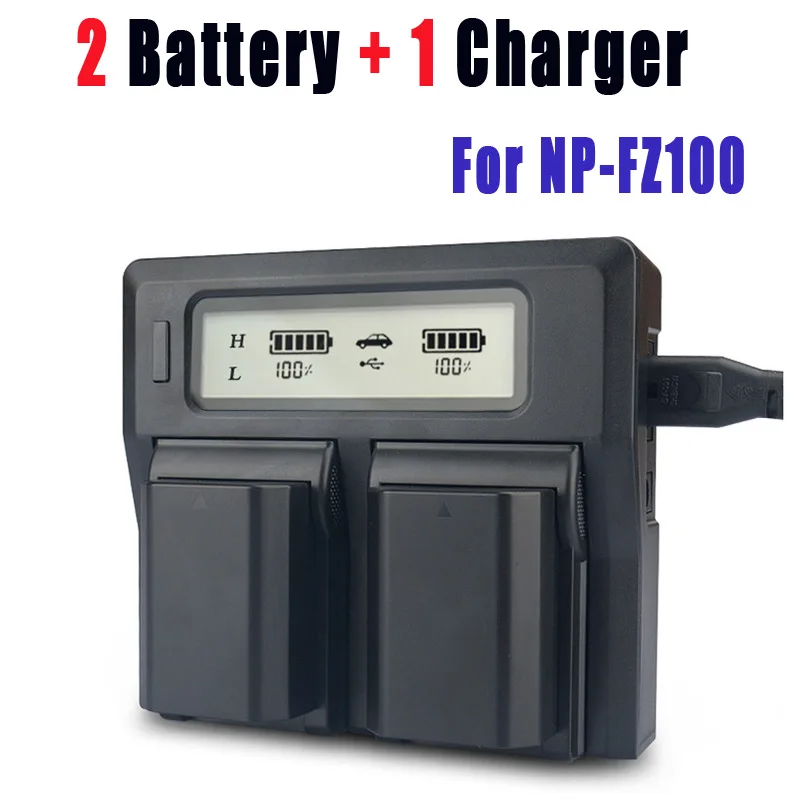 2Pcs NP-FZ100 NPFZ100 NP FZ100 Battery+Smart LED Dual USB Charger for Sony NP-FZ100 BC-QZ1 Sony a9 a7R III a7 III ILCE-9