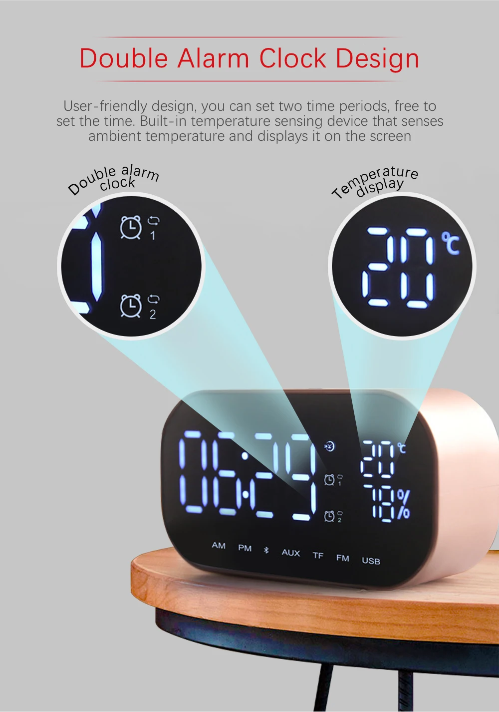 Светодиодный Будильник с fm-радио беспроводной Bluetooth динамик поддержка Aux TF для офиса спальни