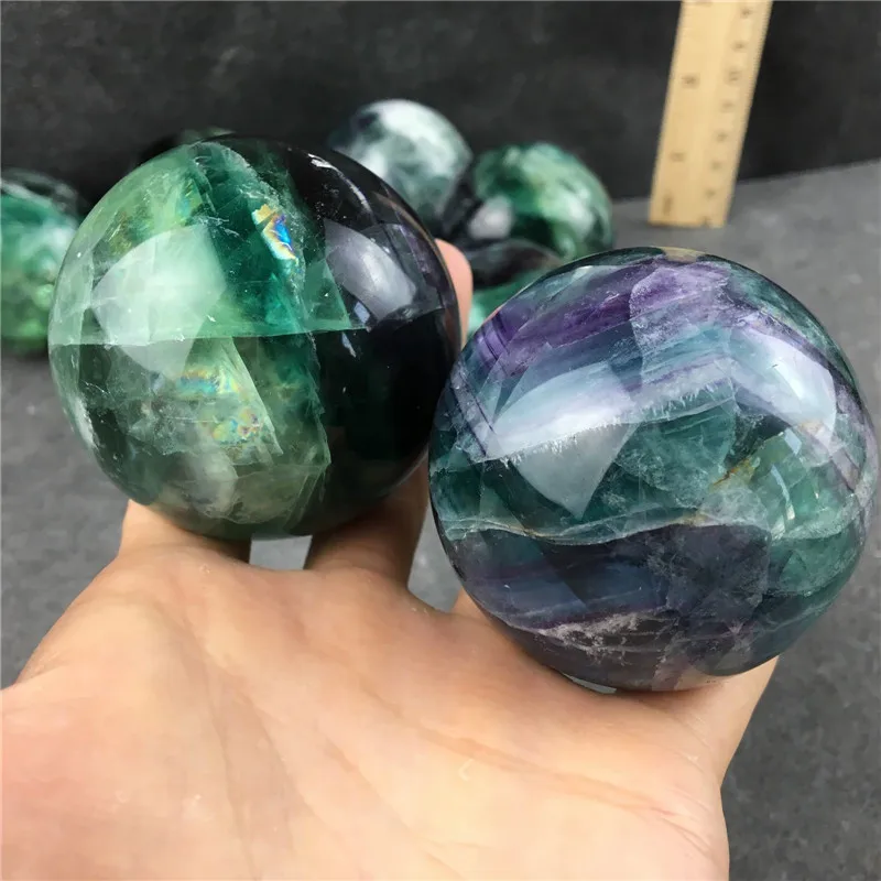 

Natural Rainbow Fluorite Crystal Ball Stone Sphere Wicca Witchcraft Spiritual Room Decor Chakra Healing Crystals Christmas Gift