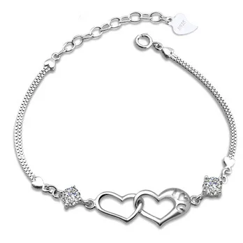 

Luxury Bracelets & Bangles Genuine 925 Silver Heart Chain Shiny Austrian Crystal Fashion Women Bracelet Rj152