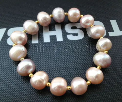 

Beautiful 7.5" 11-12mm purple round freshwater pearl bracelet @^Noble style Natural Fine jewe SHIPPING new >>free shipping