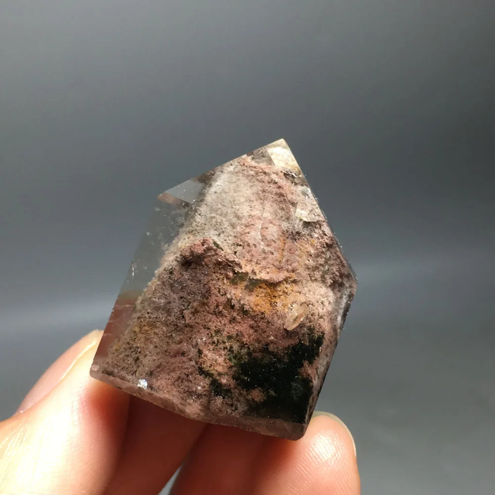 

27g Natural Phantom Green Red Ghost QUARTZ Crystal wand Point HEALING fengshui