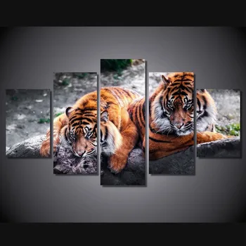 

5 Pieces/set Two Tigers Animals Modern Home Wall Decor Canvas Picture Art HD Print Painting On Canvas For Living Room