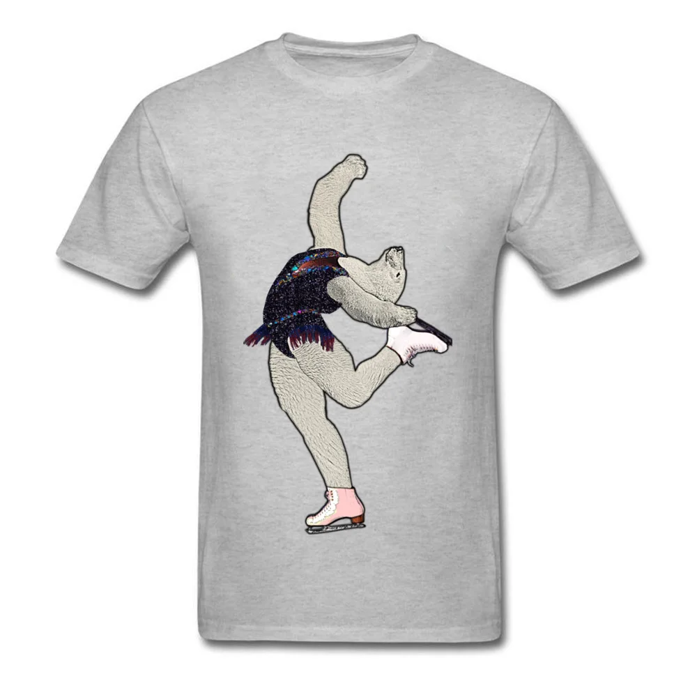 Bear Ice skating 2018 Birthday Tops & Tees O-Neck Pure Cotton Short Sleeve Top T-shirts for Men Tee Shirts Summer Fall Bear Ice skating grey