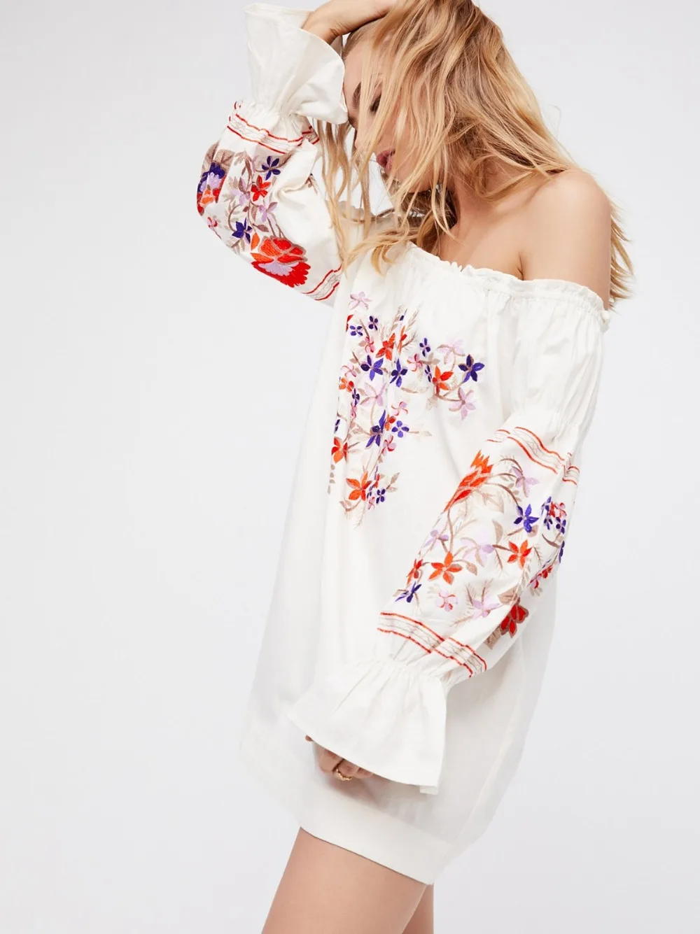 

ZAWFL High Quality Luxury Brand 2019 Spring New Female Boho People Embroidery Word Shoulder Loose Summer Dress