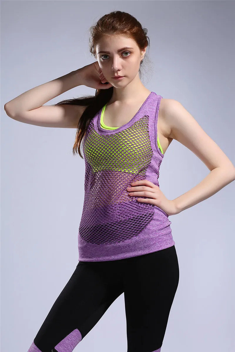 Новое прибытие Спорт сетчатый топ тренажерный зал атлетика Camisetas быстросохнущие дышащий спортивный жилет chalecos Mujer Бег рубашка - Цвет: purple