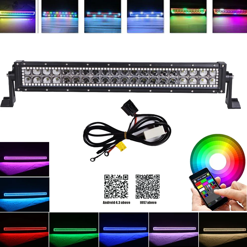 

22"inch 120W Led offroad Light Bar Wireless Bluetooth RGB Halo Color Change Chasing For Boat Car Tractor Truck 4x4 SUV ATV UTE