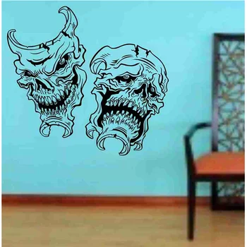 

Happy Halloween Funny Skull Mask Smile Now Cry Later Living Room Vinyl Carving Wall Decal Sticker for Holiday party Home Decor