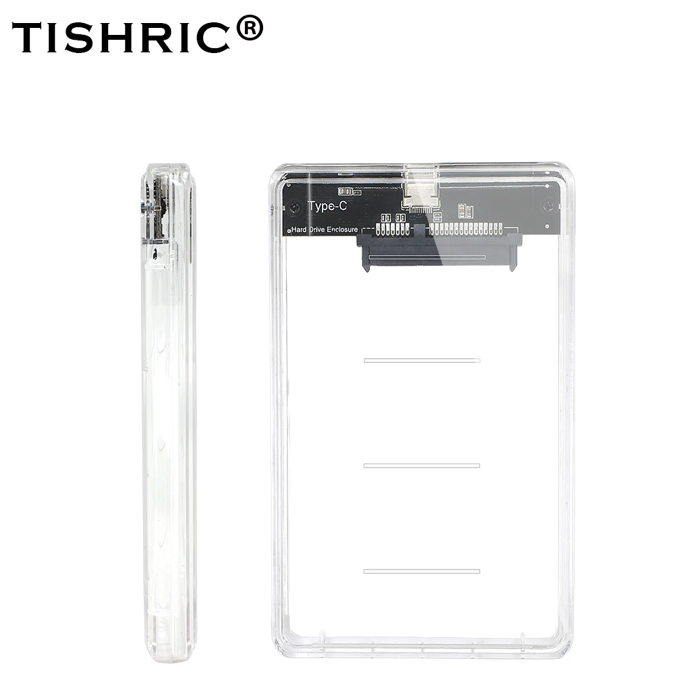 

TISHRIC TYPE-C Transparent 2.5 HDD/SSD Case Hard Drive Enclosure/Box Sata to USB Adapter UASP Protocol 2TB Hard Disk Case
