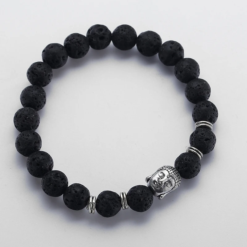 Free shipping Jewelry 8m Lava Semi Precious Stone Beads Antique Gold Buddha Bracelets For Men | Украшения и аксессуары