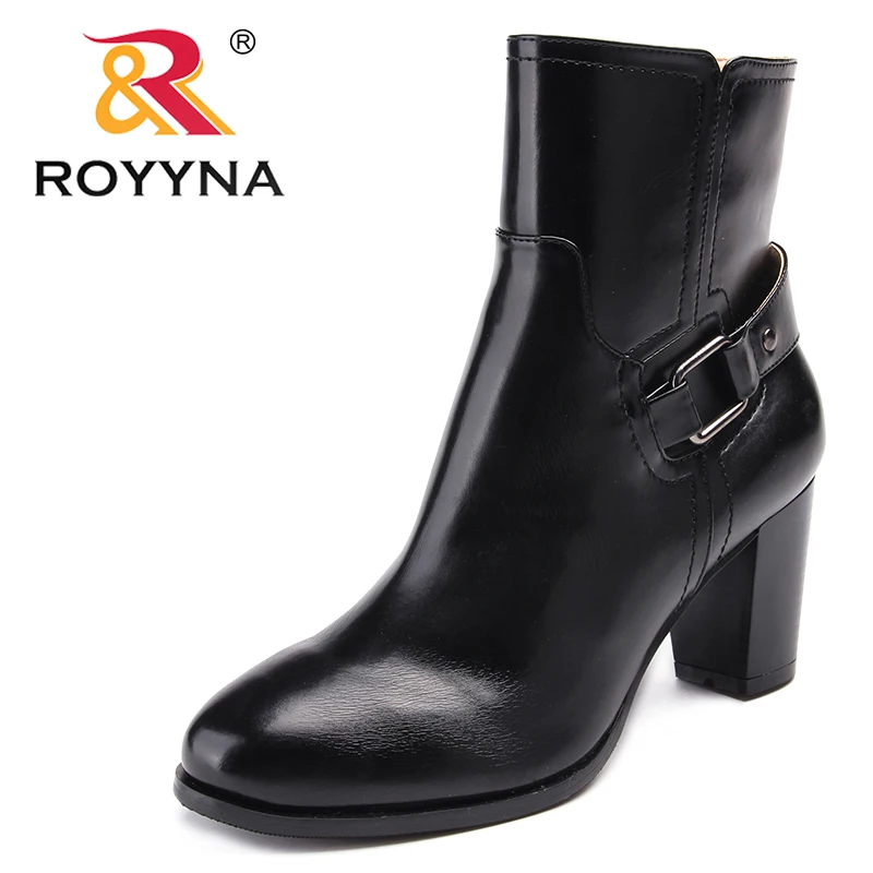

ROYYNA 2018 New Arrivals Synthetic Leather Ankle Boots Women Comfortable High Heels Boots For Ladies Spring Autumn Women Shoes